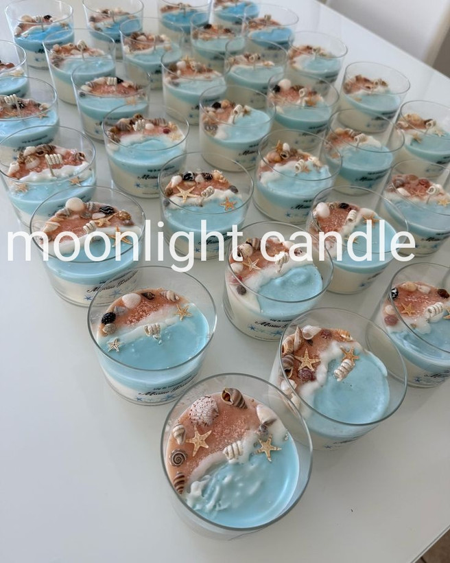 شات شمع شیشه ای دریایی moonlight با تزیین صدف سایز متوسط