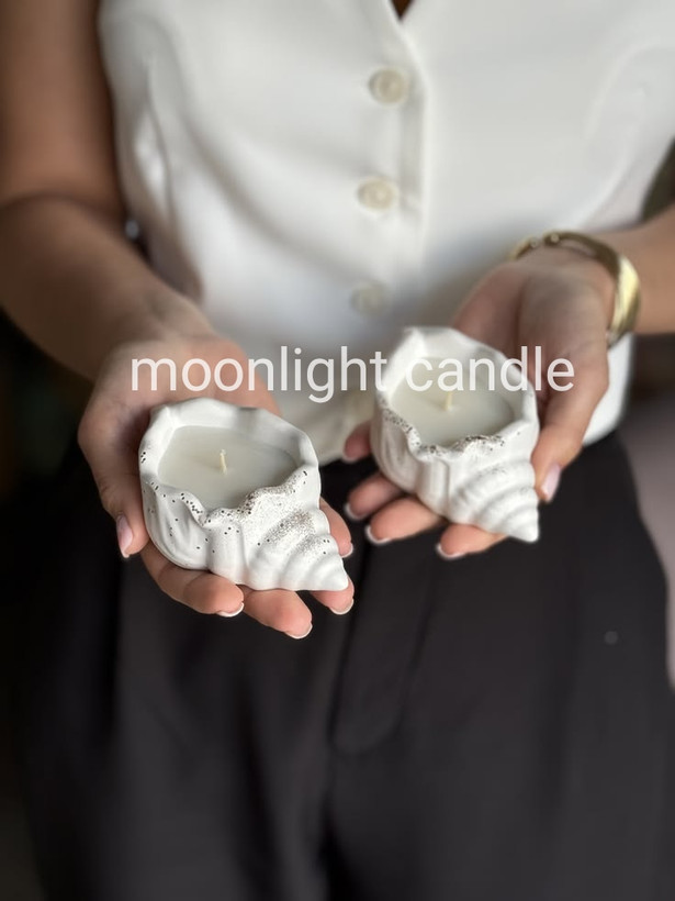 گیفت سنگی دریایی moonlight طرح صدفی شمع برای هدیه و دکور
