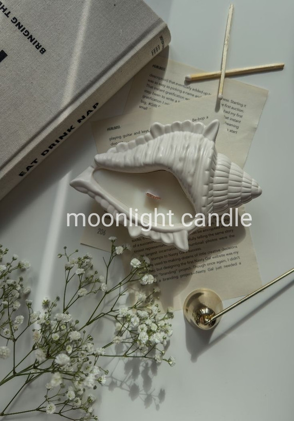 گیفت شات سنگی صدف شمع moonlight مینیمال و فانتزی برای دکوراسیون