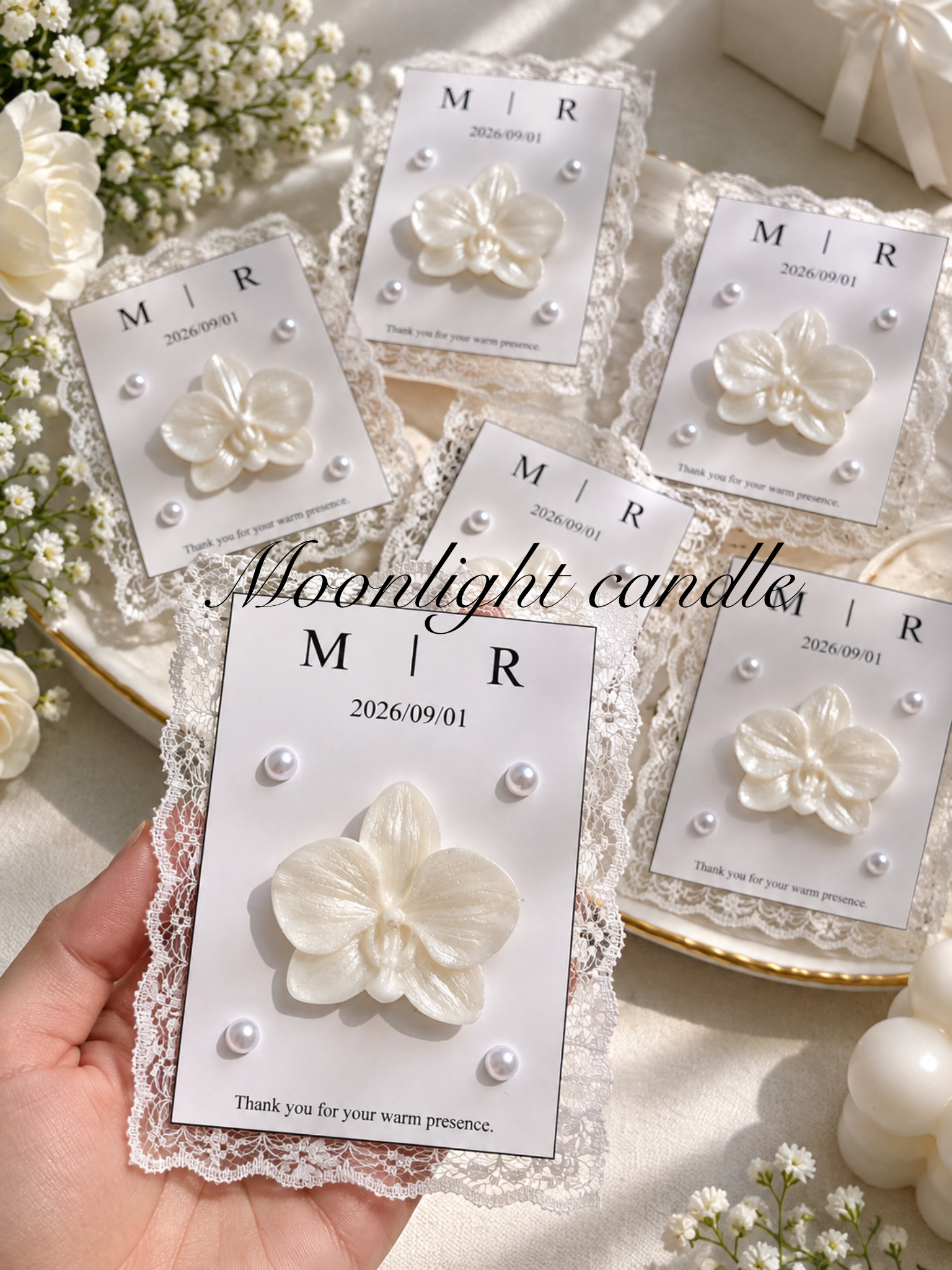 گیفت کارت عروسی moonlight با شمع ارکیده طرح اختصاصی با اسم سفارشی