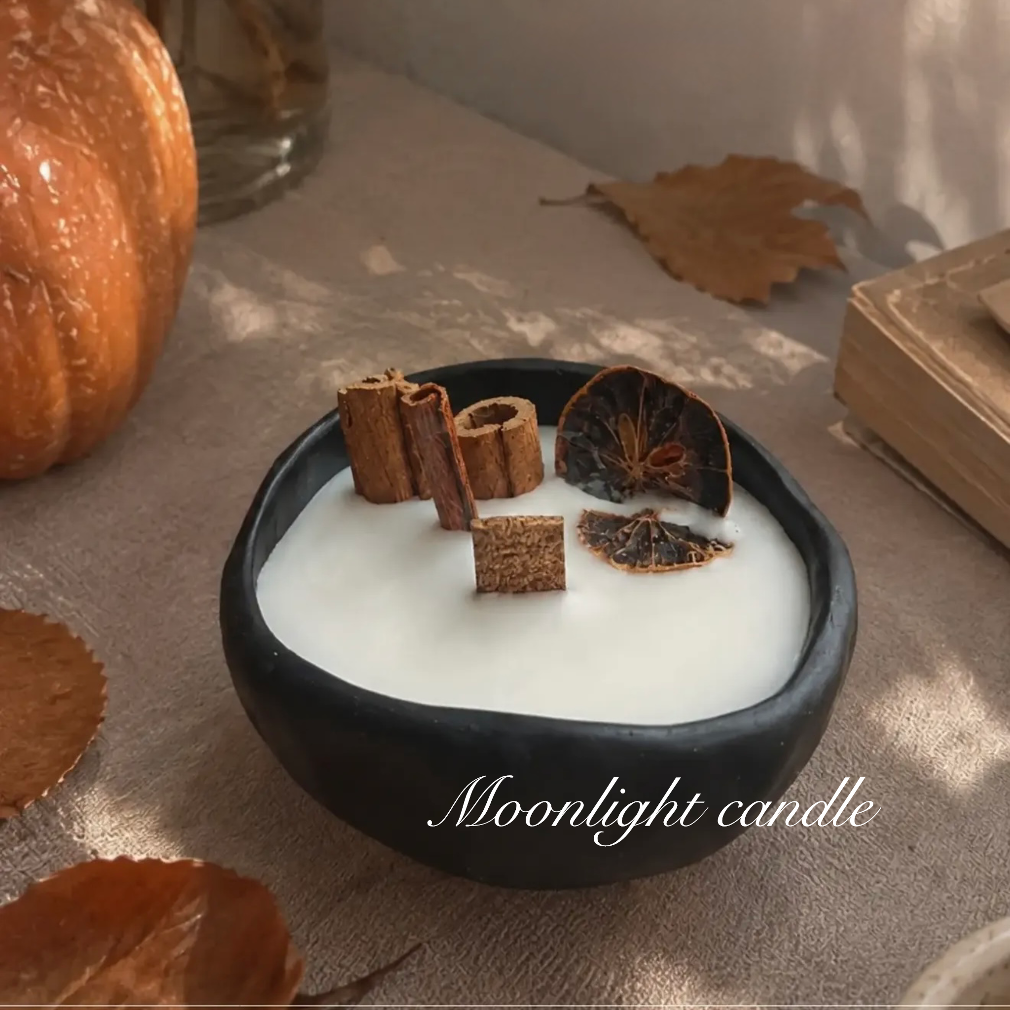 شات سنگی شمع پاییزی دارچین دکوراتیو moonlight