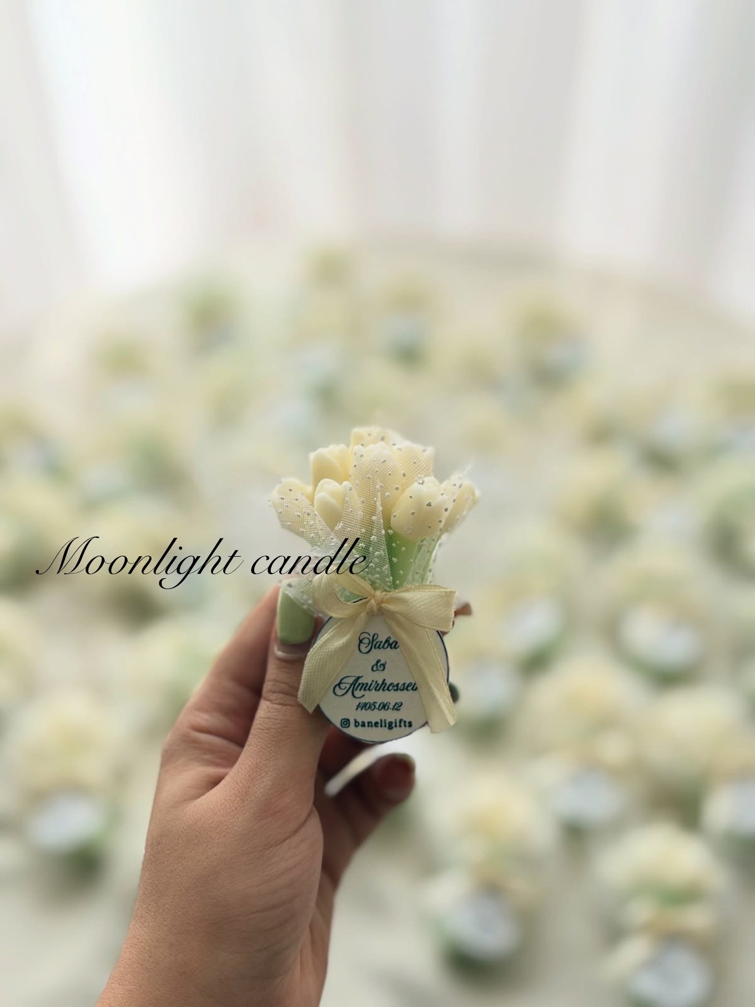 شمع گیفت دسته گل لاله moonlight  رنگ اختصاصی ا لیبل سفارشی