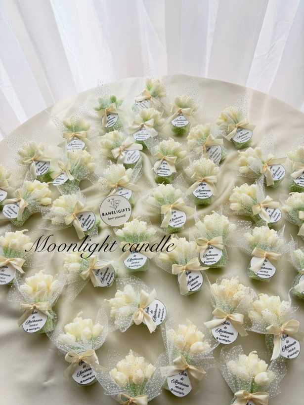 شمع گیفت دسته گل لاله moonlight رنگ اختصاصی ا لیبل سفارشی